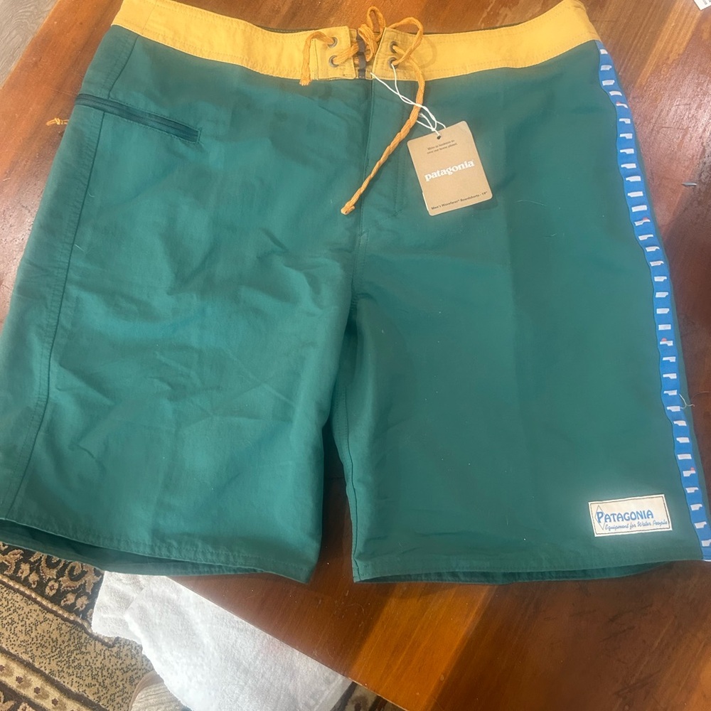 Patagonia Men's Green and Gold Board Shorts